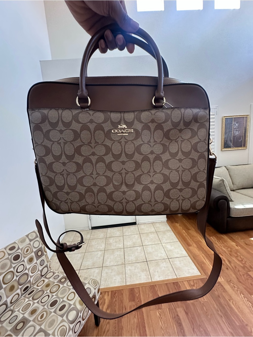 Coach Tan/Brown Signature Canvas Laptop Briefcase - Picture 2 of 7
